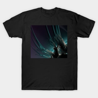 Abstract Mandelbrot Set Fractal Art in Dark Teal T-Shirt